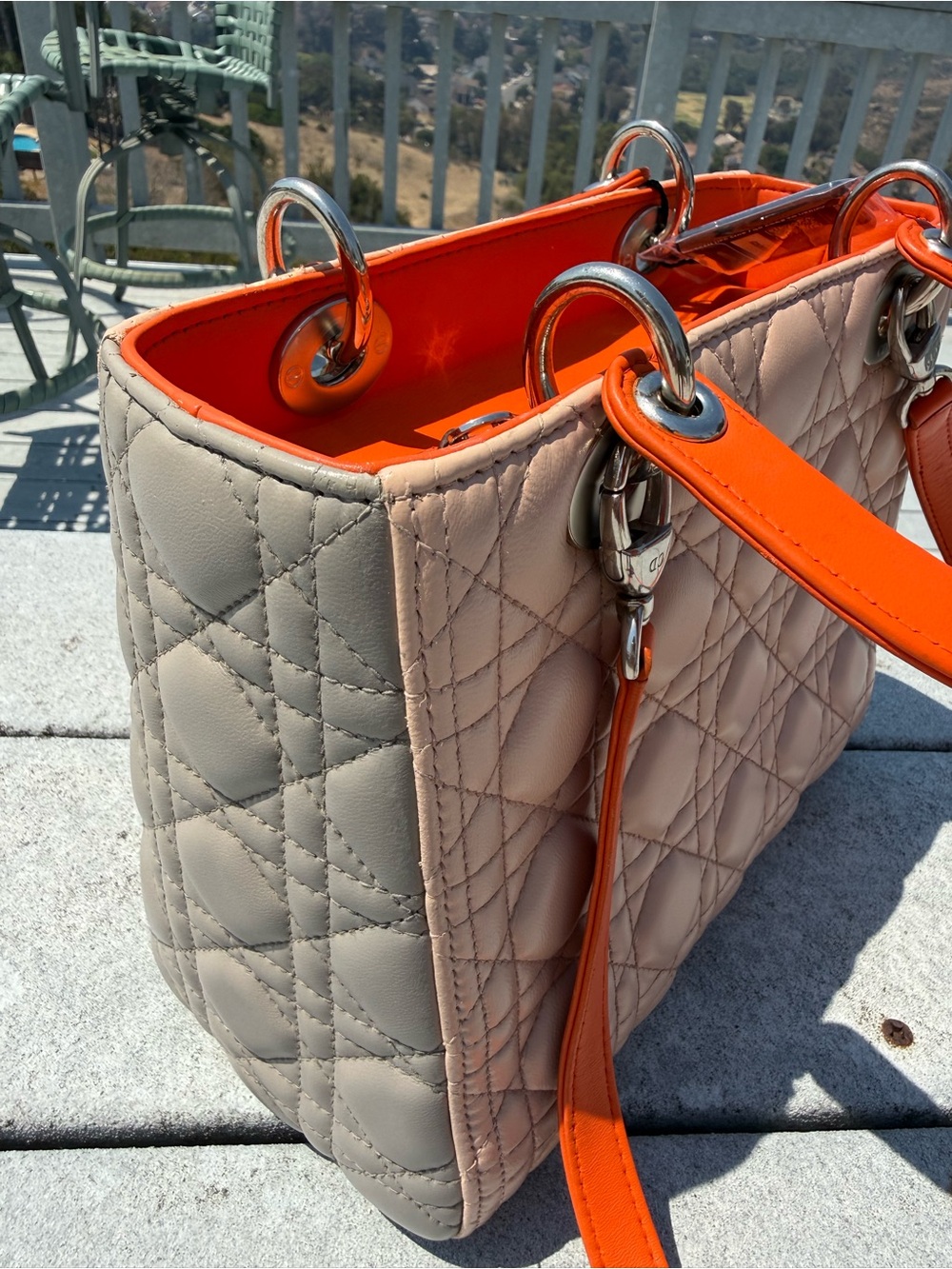 PRISTINE Christian Dior Medium Lady Dior Tricolor Lambskin Bag - Pink/Orange - Picture 8 of 13